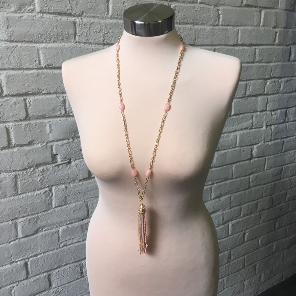 Pink and gold beaded tassel pendant necklace NWT!